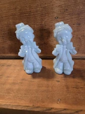 Vintage Boyd Glass Lot 2 Clowns Light Blue Opaque Slag Glass as shown