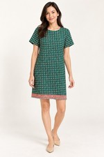 J Crew Dress Womens 00 Green Medallion Print Paisley Border Short Sleeve Shift