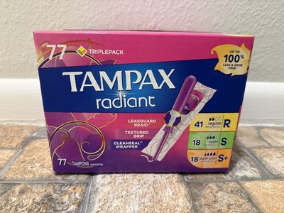 Tampax Radiant Tampons Bulk 77 Count Regular/Super/Super Plus