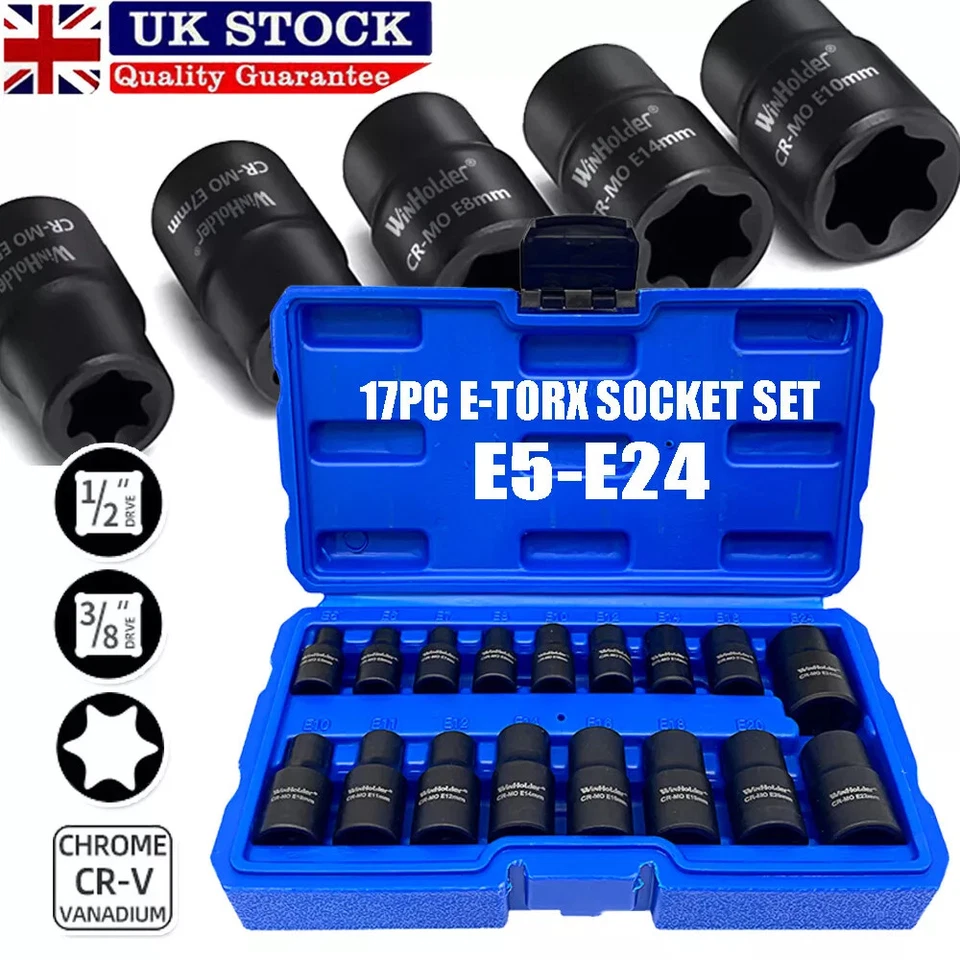 17Pcs 3/8" & 1/2" Drive Impact E-Torx Socket Set E5 to E24 E Torx Female Socket - Image 2 of 4