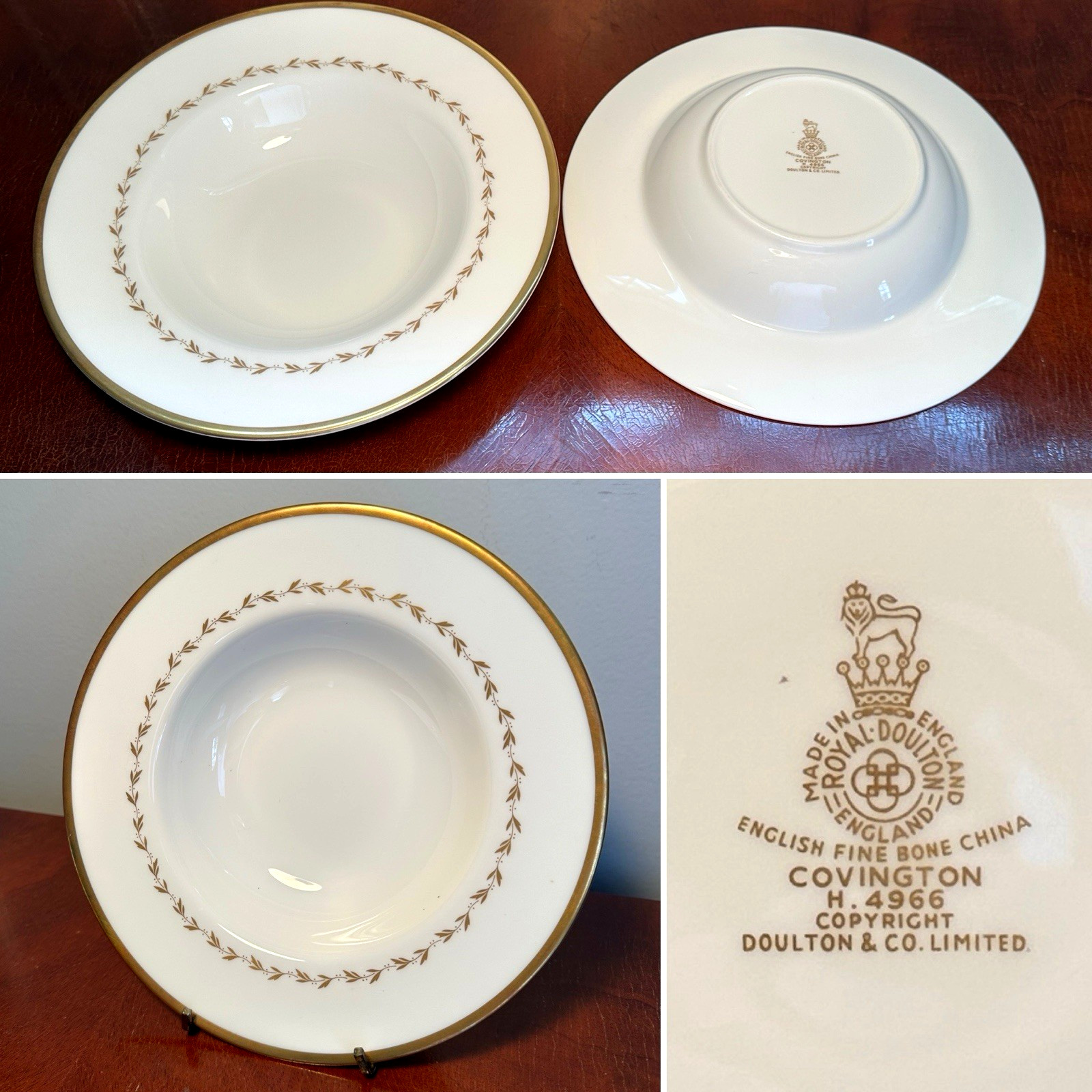 Of 2 Royal Doulton "covington" White/gold Bone China Wide-ri