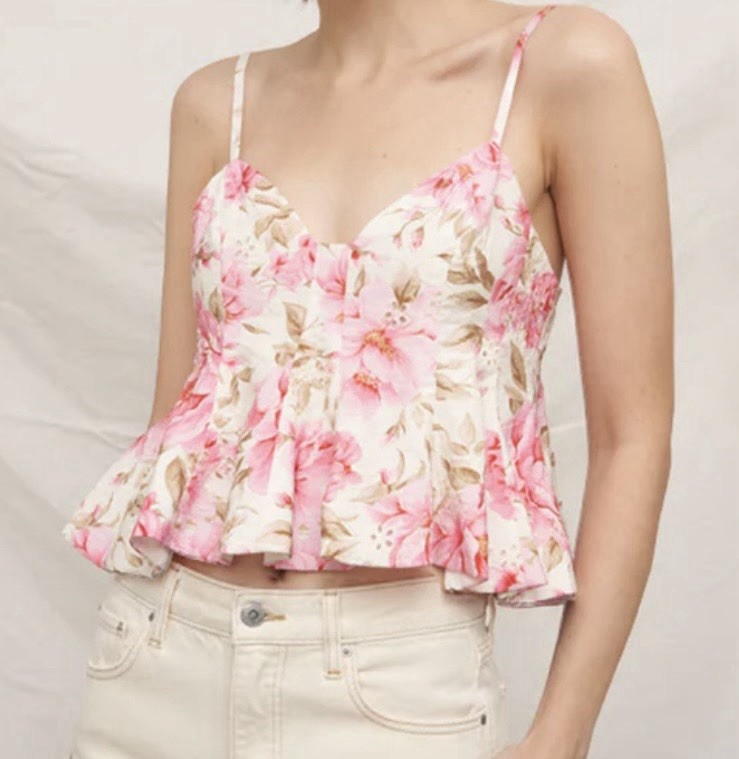 En Creme Pink Floral Ruffled Camisole size XS