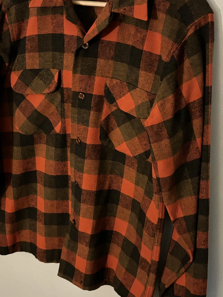 Camisa de tabla vintage de los años 60 Pendleton para hombre mediana naranja a cuadros lana pura cuello lazo Foto 4 de 4