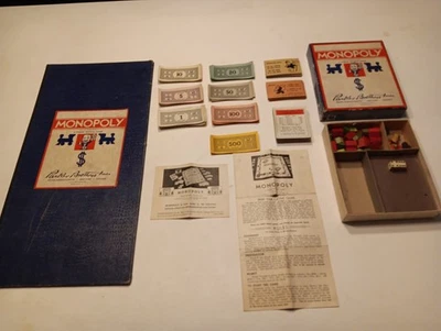 Vintage 1935-1940, Parker Brothers, Monopoly Game, Blue Board/Wood Pieces - Photo 1/4