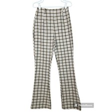Prettylittlething Beige Plaid Side Zip Up Flare Bootcut Dress Pants Size 8