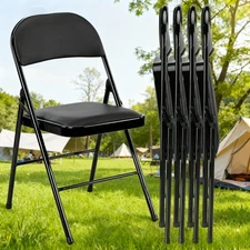 iPower 4 Pack Folding Chairs Portable Leather Chairs with Padded Cushion Black