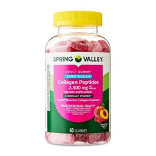 Spring Valley Zero Sugar Collagen Peptides Gummies ,Peach , 2,500 mg, 60 Count