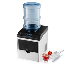 2-in-1 Countertop Ice Maker Stainless Steel Ice Cube Machine w/ Water Dispenser