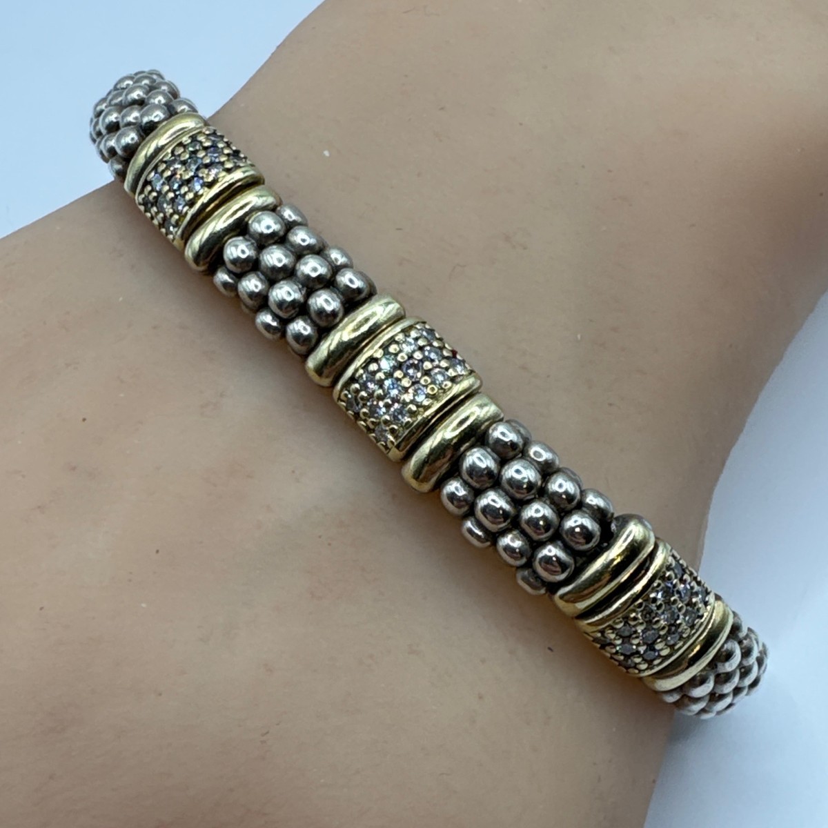 Lagos Caviar Three Station Diamond 925 750 Sterling and 18K Gold