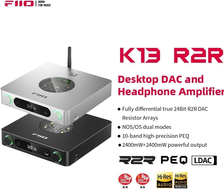 FiiO K13 R2R Desktop DAC & Headphone Amp, 24Bit DAC, Bluetooth
