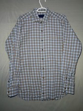 David Donahue Shirt Mens L Blue Brown Check Dress Button Down 100% Cotton