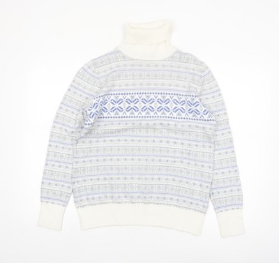 L.L.Bean Herren Pullover Grau Fair Isle Rollkragen Baumwolle Kaschmir M