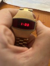 New batteries ! Vintage Mercury LED Watch . Ladies Women 1970s Gold Red Display