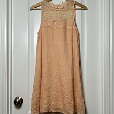 Altar'd State Peach Blush Lace Yoke Sleeveless Mini Shift Dress Coquette Style