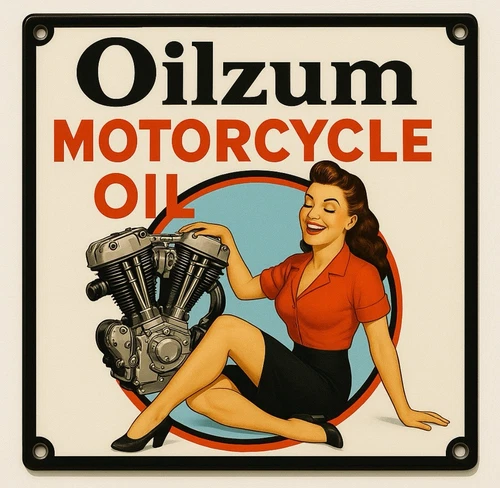 Oilzum Motorcycle Oil Service Sales Pinup Vintage Style Metal Sign