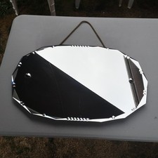Miroir Ancien Art Déco Biseauté Gravé Corde Chanvre 1930 Vintage