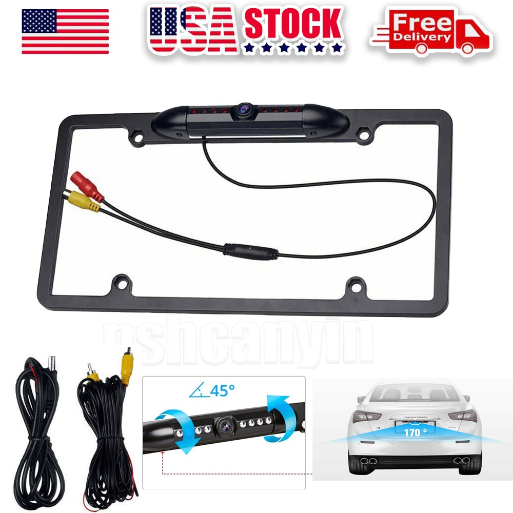US License Plate Metal Frame Rear View Backup Camera CMOS HD LED Night Vision