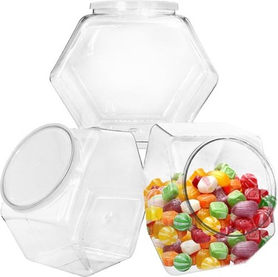 3 Pcs Plastic Candy Jars,Clear Cookie Jars 71 Oz for Kitchen Counter,Hexagon
