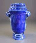Vintage Pottery Ringed Banded Double Handle Deco Vase Cobalt Blue 5" Tall USA