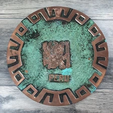 Maya Brass Bronze Deity Figure Sculpture Plaque Plated Art Collection 8" Vintage