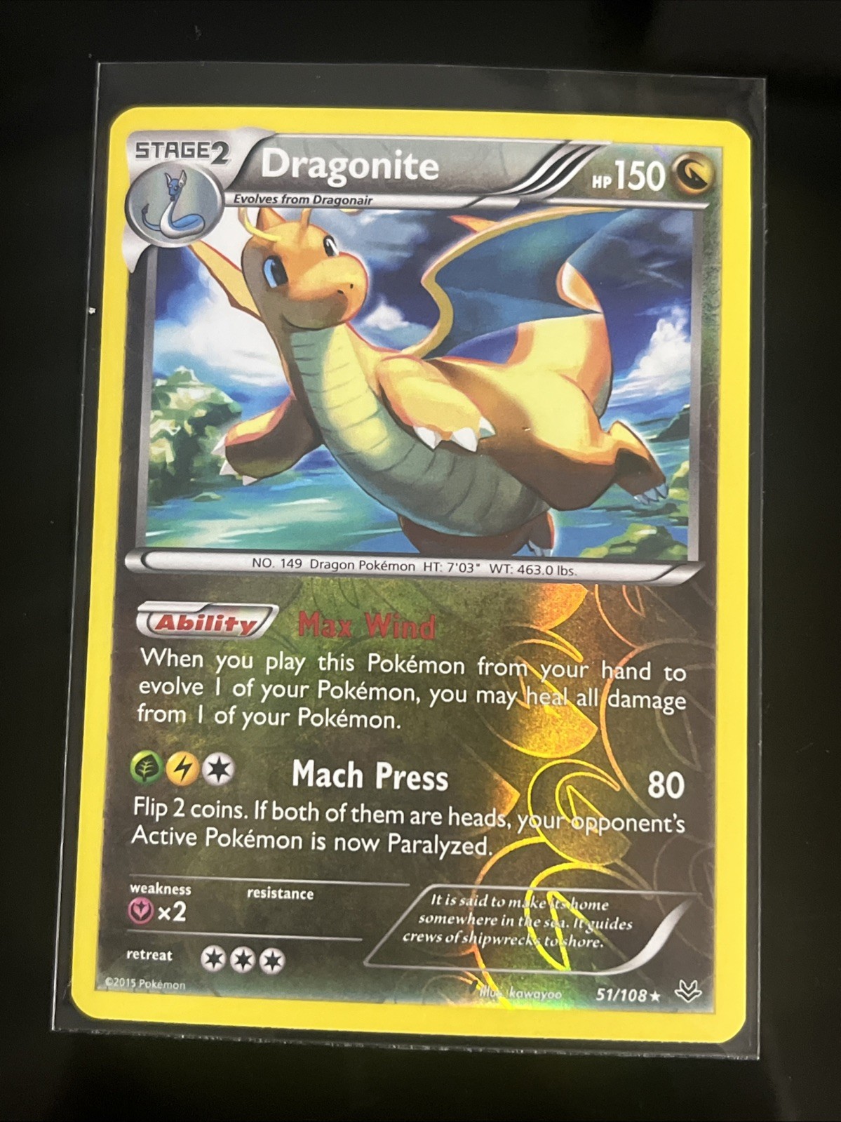 Dragonite 51/108 LP Roaring Skies Reverse Holo Rare Pokemon TCG Card 2015
