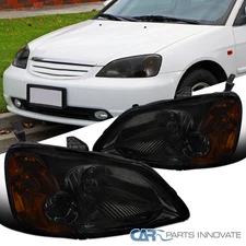 Fits 2001-2003 Honda Civic EM ES 2/4Dr Coupe Sedan Smoke Headlights Head Lamps