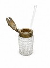 Vintage Cut Glass Honey Jar w Lid & Glass Dipper Honey Pot Server 4" Stirrer — photo 2