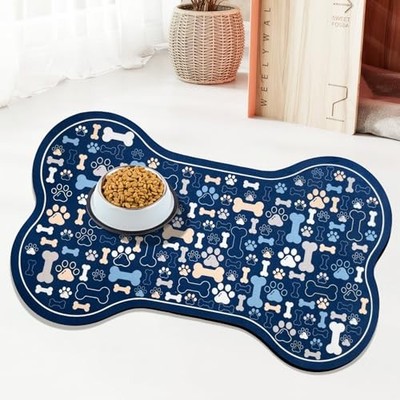 Dog & Cat Food Mat Bone Shaped Pet Feeding Mat Quick Absorb Water Bowl Placem...