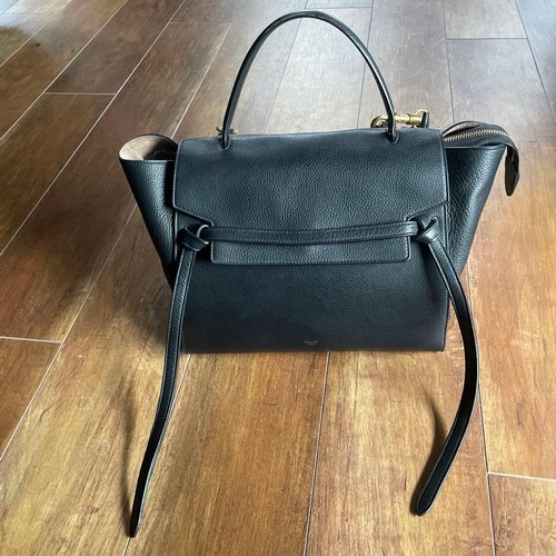 CÉLINE Mini Belt Bag Black Leather Gold Hardware Cond