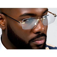Men Sunglasses Fashion Rimless Rectangle Gold Frame Clear Lens Hip Hop UV400 Hot