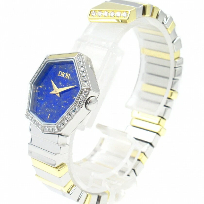 Montre femme Dior Gem Lapis Lazuli quartz or jaune 18 carats acier bleu