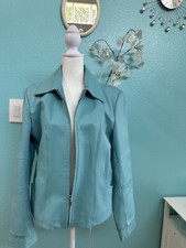 Vintage Chadwick's Robin Egg Blue Leather Jacket Size S Zipper Front & Lined