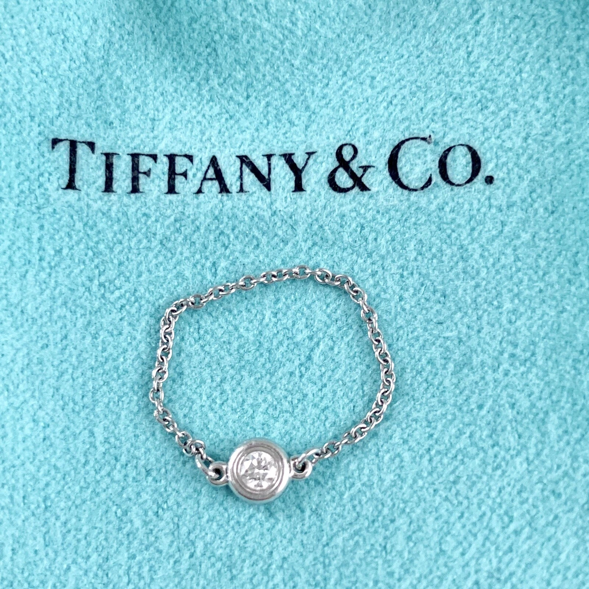 Tiffany Co. PLATINUM Elsa Peretti Diamond By Yard Ring POUCH BOX