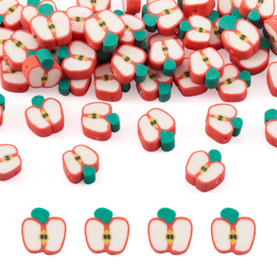 100x Polymer Ton Perlen Apfel Scheibenform lose Fruchtperlen für Armband Ohrring