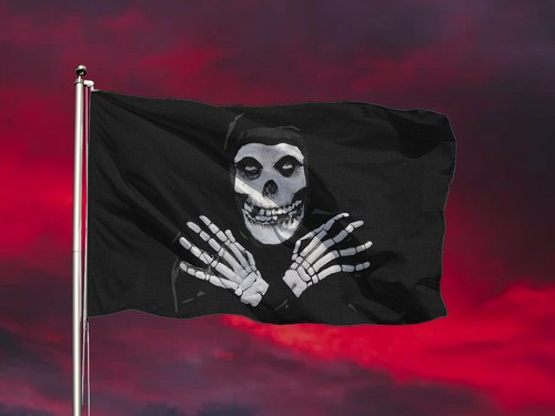CRIMSON GHOST Skeleton Flag HORROR punk rock PIRATES misfits FIENDS Black or Red - Picture 5 of 10