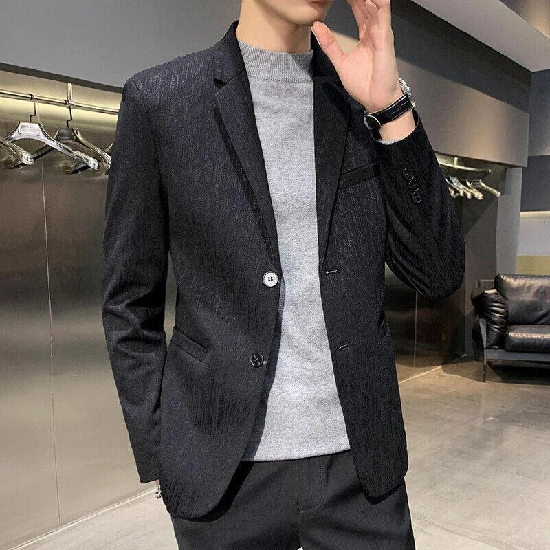 Men's Formal Suit Lapel Slim Fit Casual Jacket Korean Overcoat Short Coat  Spring