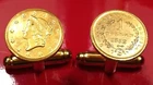 1852 U.S. Gold Liberty Head $1 Dollar Small Unique Coin Cufflinks + Gift Box!