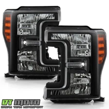 2017-2019 Ford F250 F350 SuperDuty Halogen Black Headlights Headlamps Left+Right