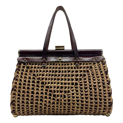 Vintage 60s 70s ZENITH XL Handmade Straw Leather Satchel Bag Handbag RARE ITALY