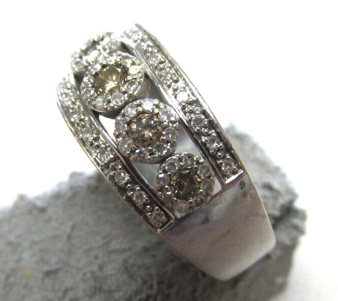 Precioso Anillo Unisex Diamantes Marrón y Blanco Oro 14k Talla 7.5 Hacer Oferta Foto 4 de 4