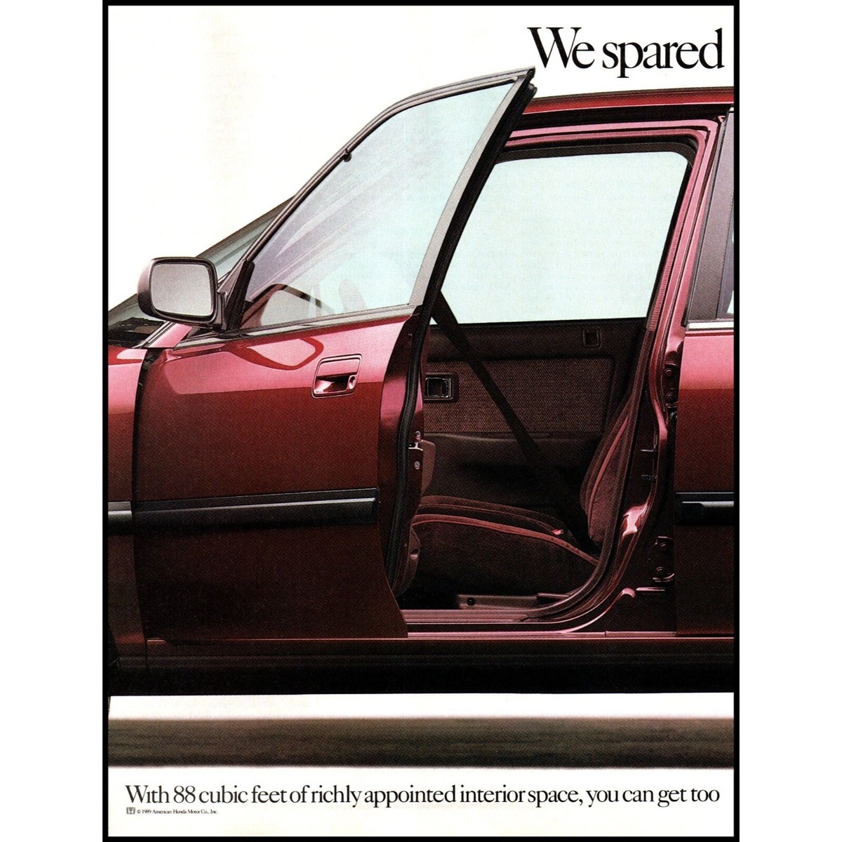 1990 Honda Civic 4 Door Sedan Interior Space 2 Page Vintage Print