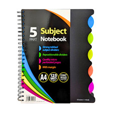 Image of A4 / A5 Spiralbound Notebook 5 Part Subject Ruled Paper School Work -125 Sheets