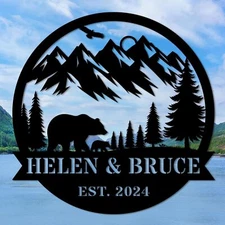 Custom Name Sign, Personalized Outdoor Bear Cabin Sign,Custom Family Name Sign