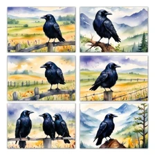6 Assorted All Occasion Note Cards Blank Greeting Cards Ravens Blackbird Crow