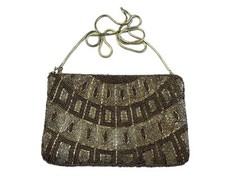 MCM Beaded Clutch Purse Evening Handbag Geometric Silver And Gold 1970 s