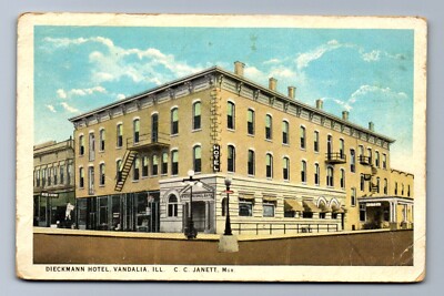 1928 DIECKMANN HOTEL First National Bank VANDALIA ILLINOIS CC JANETT Postcard P0