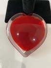 Vintage Heart Shaped Art Glass Paperweight Murano Sommerso Style Red /Clear 3.5"