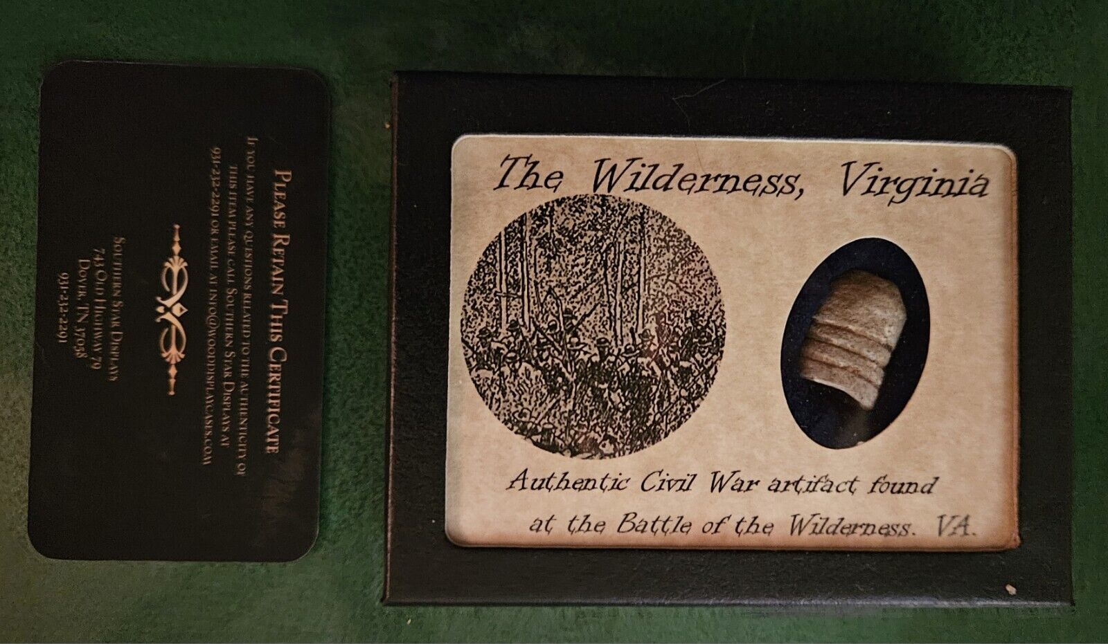 Civil War Collector's Bullet Display From The Battle Of The Wilderness W/COA