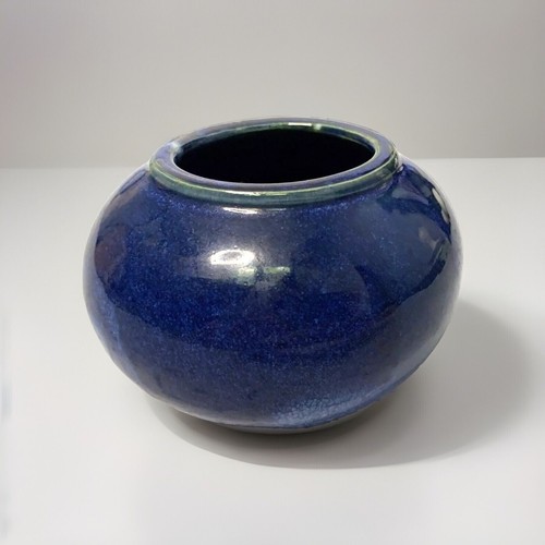 Small Blue Glazed Art Pottery Vase Jar Pot 3.5” Tall Artist Signed Hand Thrown