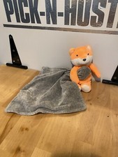 Carters Orange Fox Holding Gray Security Blanket Lovey Plush Baby Toy Rattle